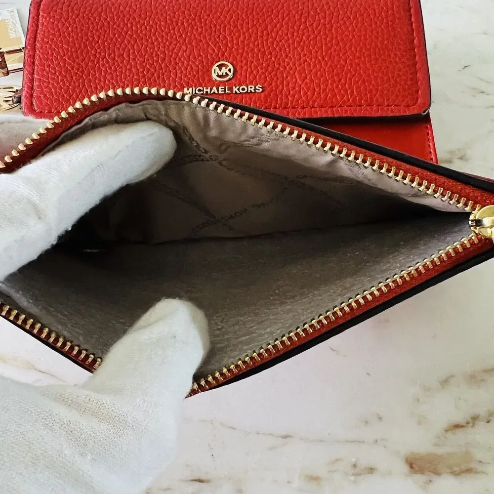 MICHAEL KORS Jet Set Charm Red Terracotta Leather Flap Phone Wallet Wristlet